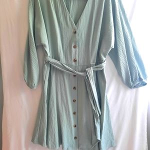 Calvin Klein Sage Green Knee- Length Button-Up Dress